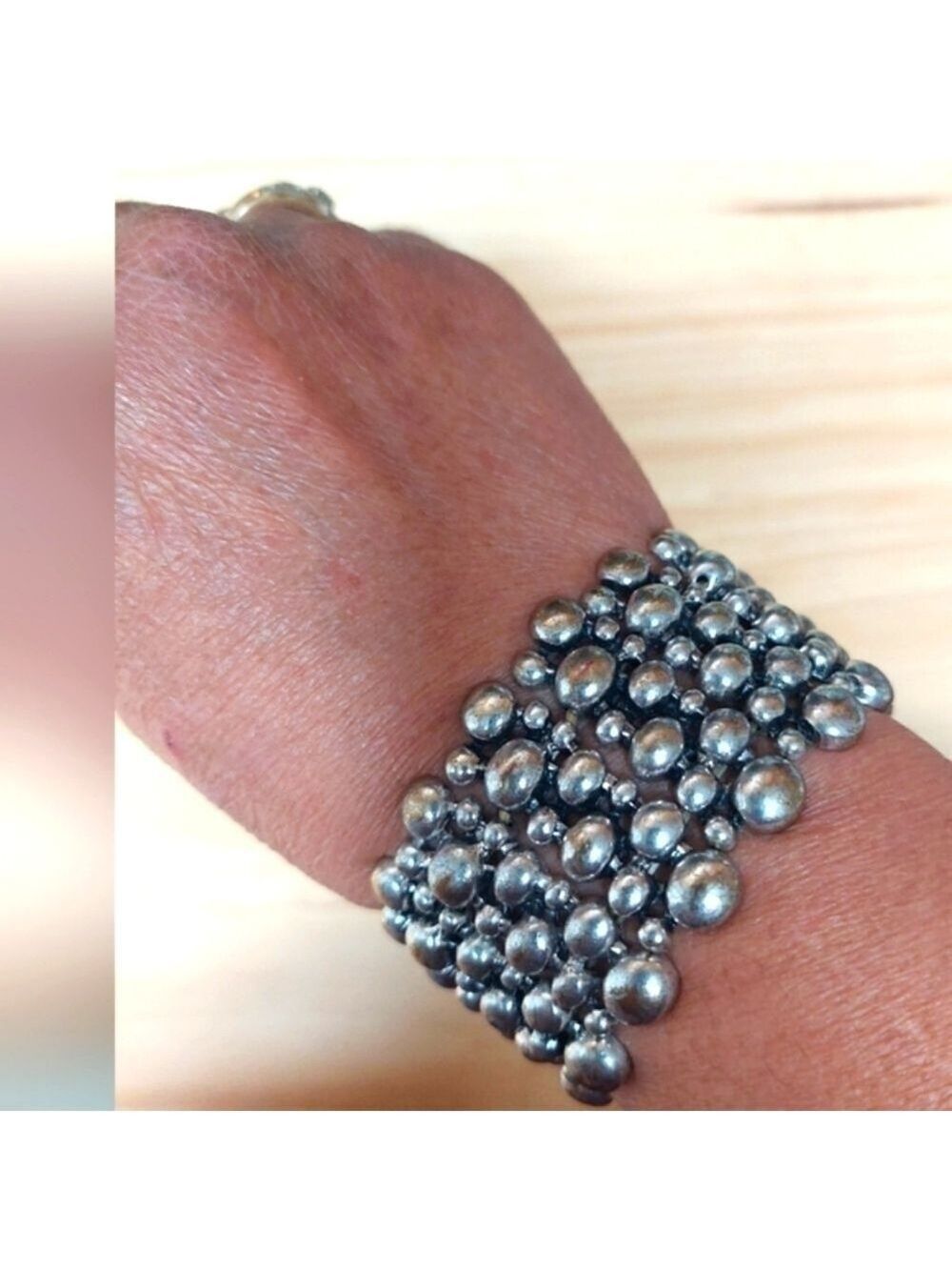 Gunmetal Silver-tone Multi-Strand Bubble Stretch Cuff Bracelet